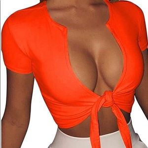 Women's Sexy Tie Up Crop Top Short Sleeve